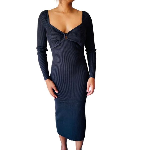 Eleanor Ribbed Winter Square Neck Long Sleeve Dress