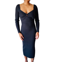 Eleanor Ribbed Winter Square Neck Long Sleeve Dress