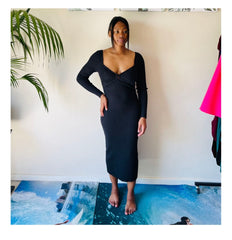 Eleanor Ribbed Winter Square Neck Long Sleeve Dress