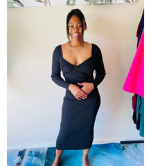 Eleanor Ribbed Winter Square Neck Long Sleeve Dress