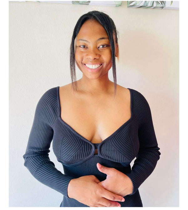 Eleanor Ribbed Winter Square Neck Long Sleeve Dress