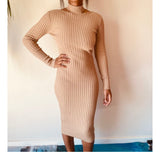 Evelyn Stylish Ribbed Open Neck Slit Winter Dress for Women