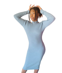 Evelyn Stylish Ribbed Open Neck Slit Winter Dress for Women