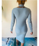 Evelyn Stylish Ribbed Open Neck Slit Winter Dress for Women