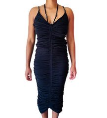 Edith Ruffles Halter Stylish Ribbed Winter Dress for Women