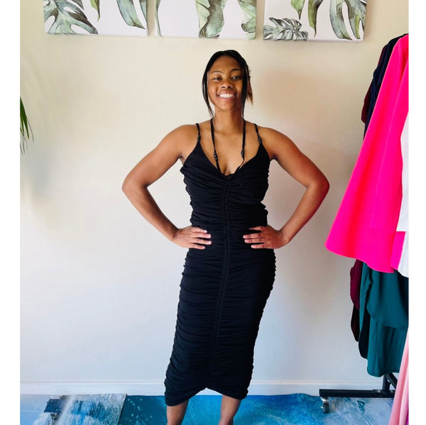 Edith Ruffles Halter Stylish Ribbed Winter Dress for Women