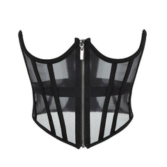 Sheer Mesh Boning Tank Crop Waist Corset Top Bustier Cami Top