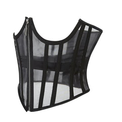 Sheer Mesh Boning Tank Crop Waist Corset Top Bustier Cami Top