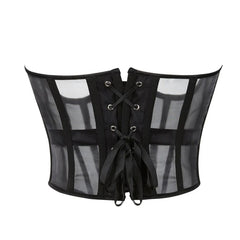 Sheer Mesh Boning Tank Crop Waist Corset Top Bustier Cami Top