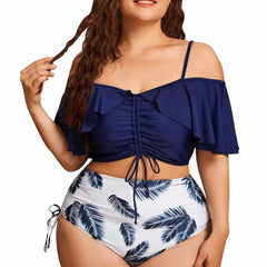 Feather Blue Stringy Plus Size Swimsuit