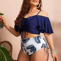 Feather Blue Stringy Plus Size Swimsuit