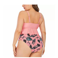 Black Feather Pink Two Piece Plus Size Swimsuit Swimwear