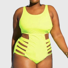 Neon Side Bandages Plus Size Swimsuit