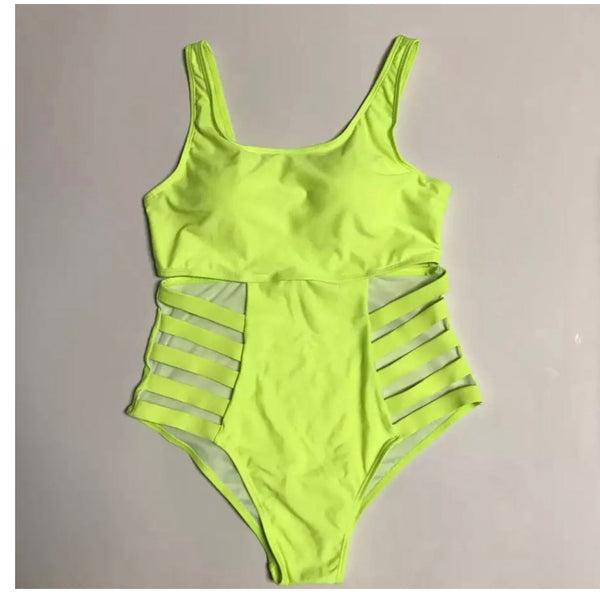 Neon Side Bandages Plus Size Swimsuit