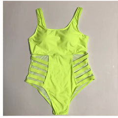 Neon Side Bandages Plus Size Swimsuit