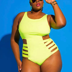 Neon Side Bandages Plus Size Swimsuit