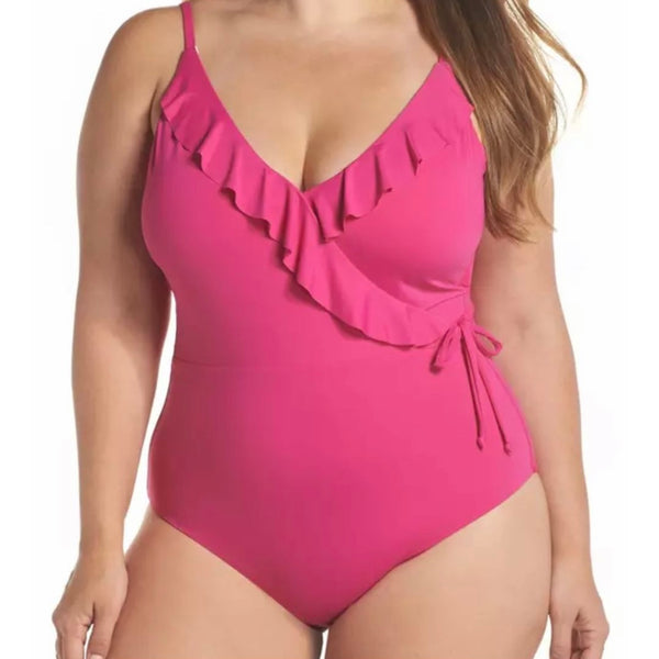 Pink Ruffles Plus Size Swimsuit  Swimwear