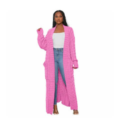 Linda Long Knit Winter Knitted Cardigan Jersey with Pockets for Women