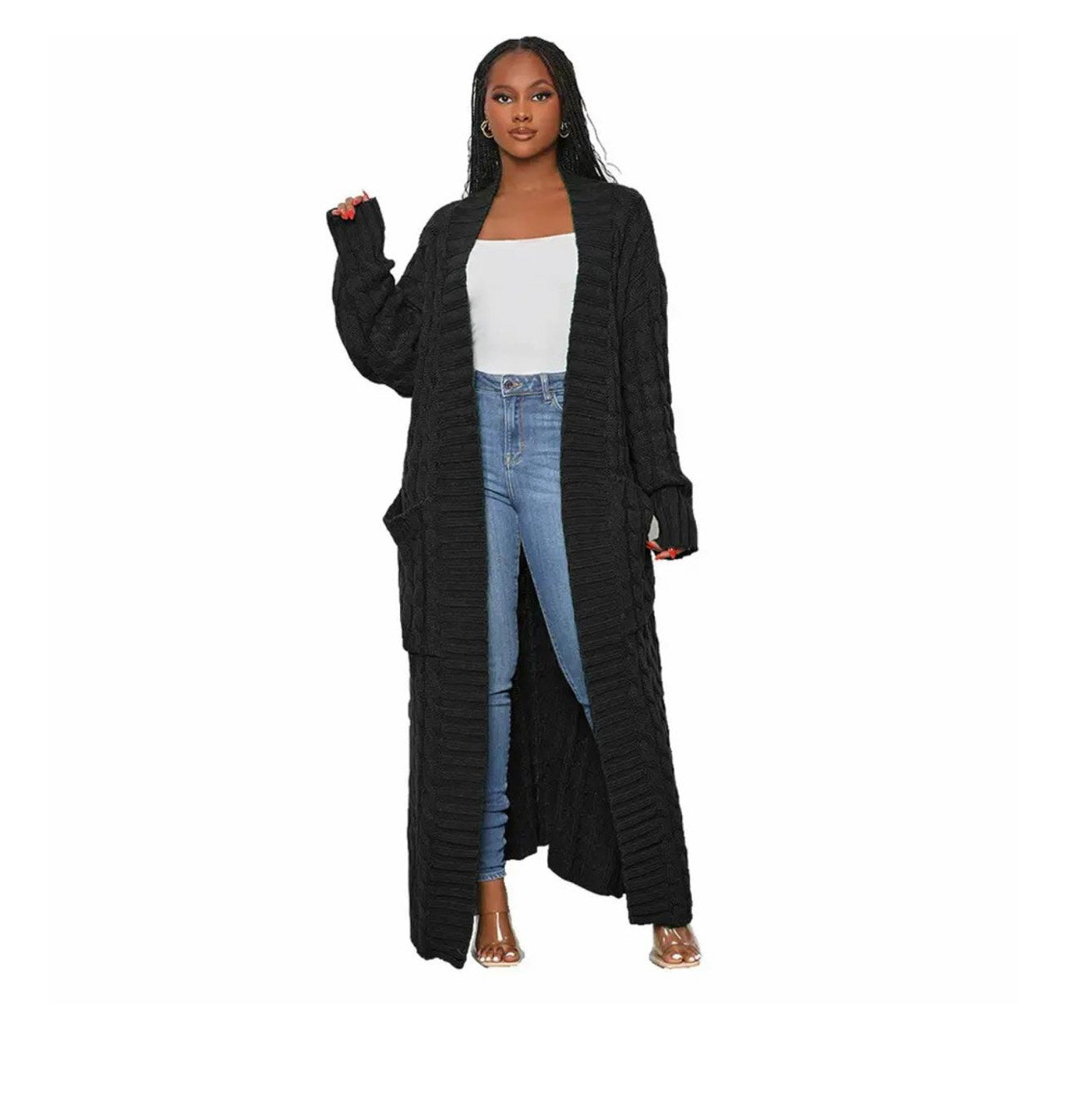 Linda Long Knit Winter Knitted Cardigan with Pockets for Women