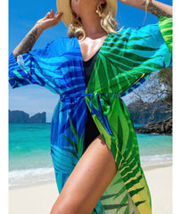 Tropical Palm Lines Luxury Kimono Kaftan Swimwear Beach Cover Up