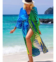 Tropical Palm Lines Luxury Kimono Kaftan Swimwear Beach Cover Up