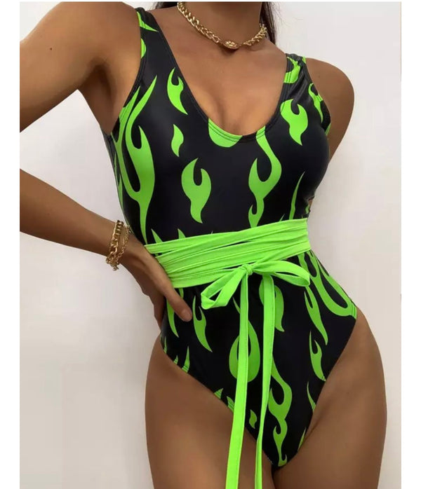 Fire Neon Green Swimsuit Swimwear