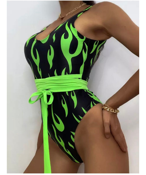 Fire Neon Green Swimsuit Swimwear