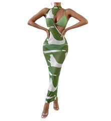 Carina Asymmetrical Green Bikini and Beach Cover Up Set - 3 Piece