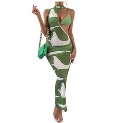 Carina Asymmetrical Green Bikini and Beach Cover Up Set - 3 Piece