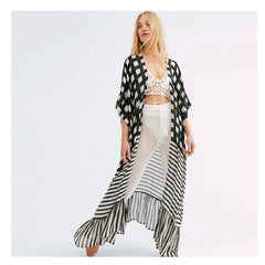 Square Lines Kimono Kaftan Swimwear Beach Cover Up