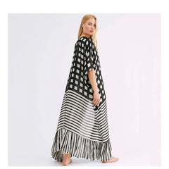 Square Lines Kimono Kaftan Swimwear Beach Cover Up
