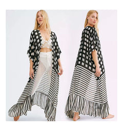 Square Lines Kimono Kaftan Swimwear Beach Cover Up