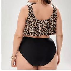 Two Piece Black & Leopard Plus Size Swimwear Set