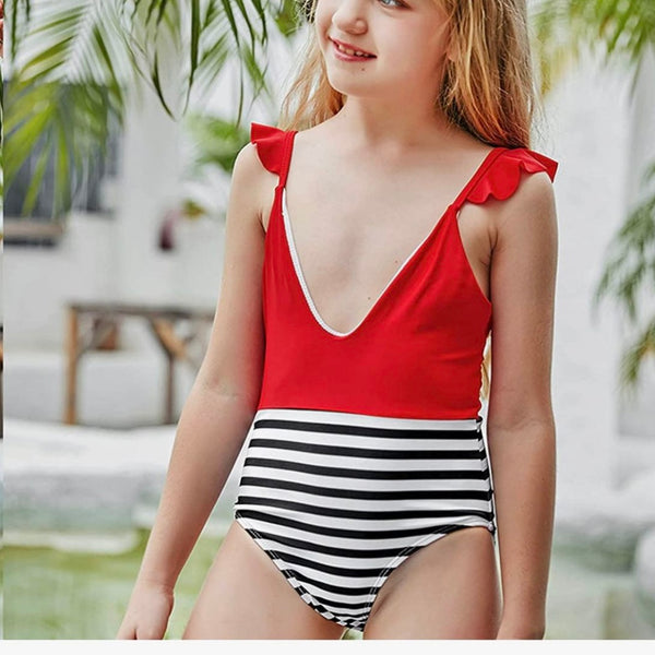 Red Lines Girls Kids Swimsuit Swimwear