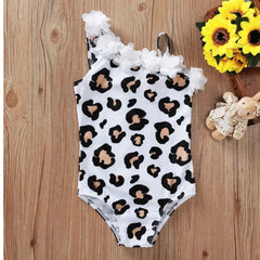 White animal print Girls Kids Swimsuit Swimwear