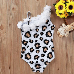 White animal print Girls Kids Swimsuit Swimwear