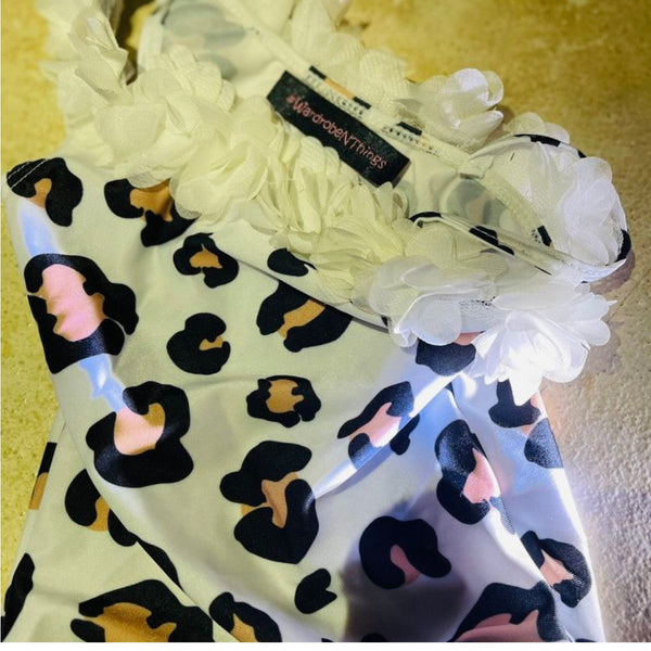 White animal print Girls Kids Swimsuit Swimwear