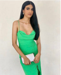 Kathy Drawstring Slit Dress