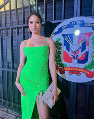 Kathy Drawstring Slit Dress