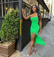 Kathy Drawstring Slit Dress