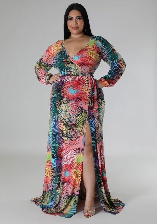 Wardrobenthings Coconut Palms High Quality Plus Size Wrap Dress
