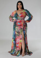Wardrobenthings Coconut Palms High Quality Plus Size Wrap Dress