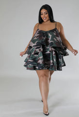 Camouflage Green Fit and Flare High Quality Plus Size Dress