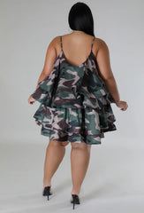 Camouflage Green Fit and Flare High Quality Plus Size Dress