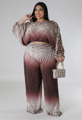 Luxury Leopard Print High Quality Fiona Plus Size Two Piece Set
