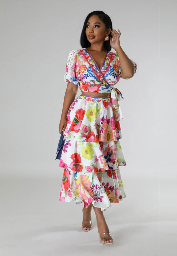 Glam Luxury High Quality Buckle Flowery Ruffle Set for women