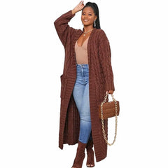 Linda Long Knit Winter Knitted Cardigan Jersey with Pockets for Women