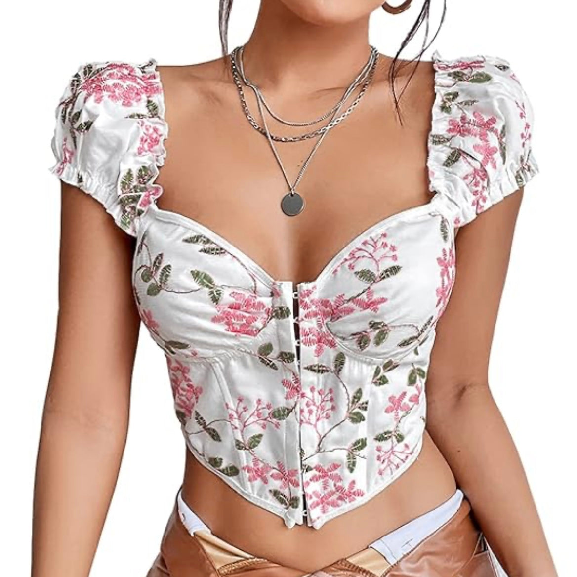 Sophie Buttoned Floral Tank Crop Corset Top Bustier Cami Top