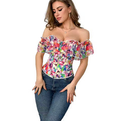 Carmen Floral Tank Corset Crop Top Bustier Cami Top