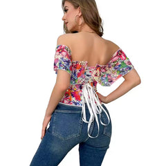Carmen Floral Tank Corset Crop Top Bustier Cami Top